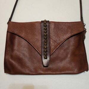 McFadin Two Bar West Brown Pyramid Studded Crossbody Bag Rodeo USA Made Leather